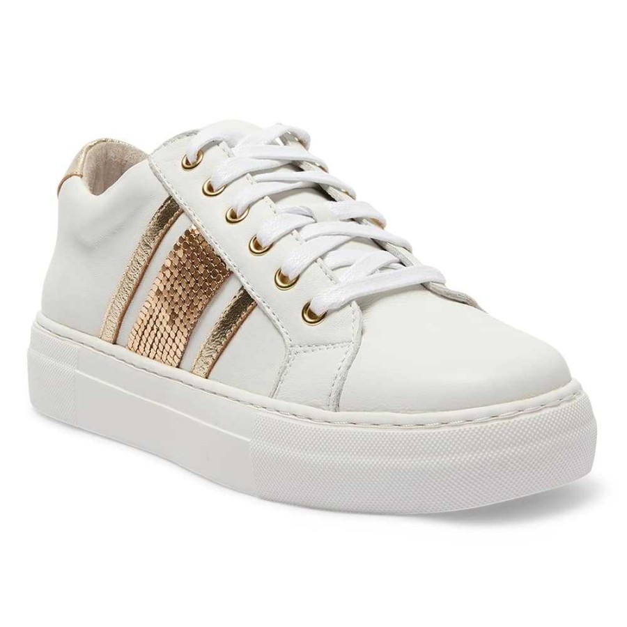 Flats Jane Debster | Bellevue Sneaker In White And Gold Leather ...